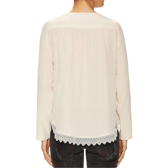 Zadig & Voltaire Tranoi navy silk top with black hem Blue lace trim blouse Sz M - Picture 4 of 14